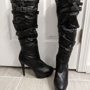 Knee High Faux Leather Platform Boots